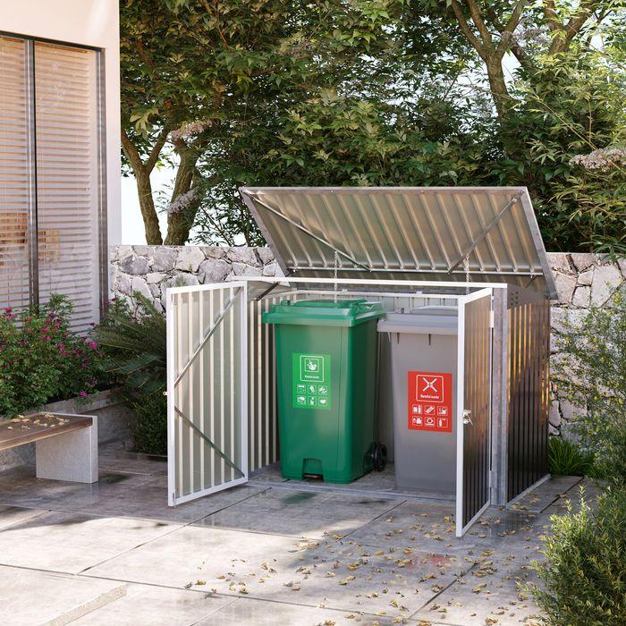 Produktbild Swisshandel24 Mülltonnenbox Müllbox abschliessbar für 2 Mülltonnen Stahl 178,5x104,5x128,5/113cm Schwarz