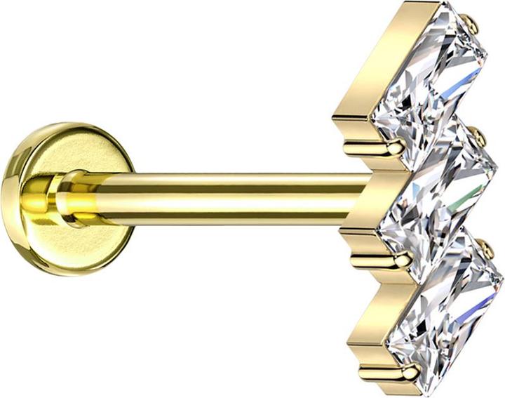 Actual product image Star Piercing Micro labret internal thread gold-plated three rectangles gold-plated crystals silver (Titanium G23, without brass)