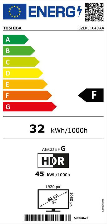 Energie-Label Toshiba 32LK3C64DAA (32", LK3C, LED, Full HD, 2022)