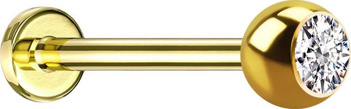Star Piercing Micro Threadless Labret vergoldet mit Kugel Kristall silber (ohne Messing, Chirurgenstahl 316L)