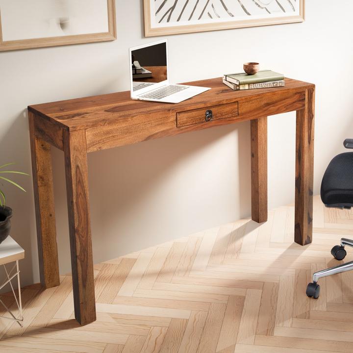 Actual product image FineBuy Desk Office desk 118 cm sheesham solid wood laptop table drawer (118 x 40 x 70 cm)