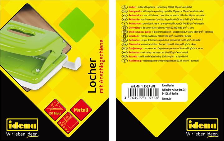 Produktbild Idena Locher aus Metall grün für 20 Blatt