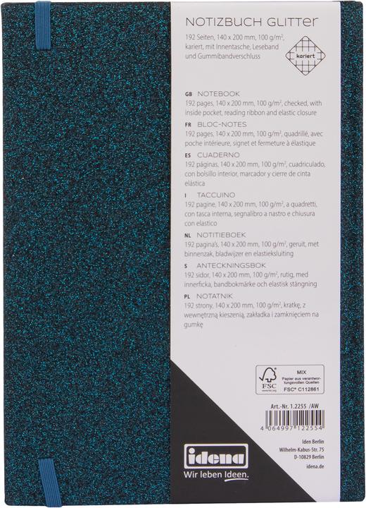 Actual product image Idena Notebook Glitter midnight blue chequered FSC-Mix (14 x 20 cm, Checked, Hardcover)