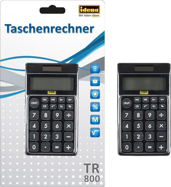 Produktbild Idena Taschenrechner TR800 schwarz, 8-stellig (Batterien, Solarzellen)