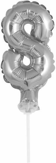 Idena Folienballon Zahl 8 am Stab 13cm silber (1 x)