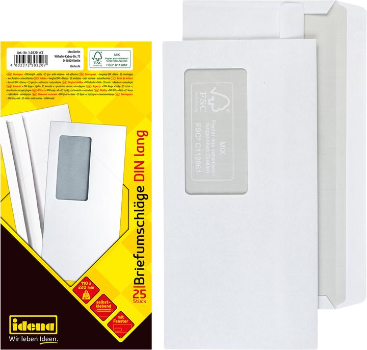 Productafbeelding Idena BU DL wit 75g 25er sk w.F. FSC-Mix (DIN lang (11 x 22 cm), 25 x)