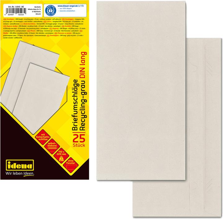 Idena BU DIN lang recycl. sk, o.F.,75g/m²,25 Stück (DIN lang (11 x 22 cm), 25 x)