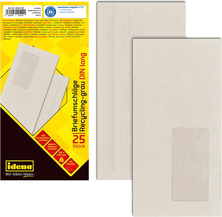 Produktbild Idena BU DIN lang recycl. sk, m.F.,75g/m²,25 Stück (DIN lang (11 x 22 cm), 25 x)