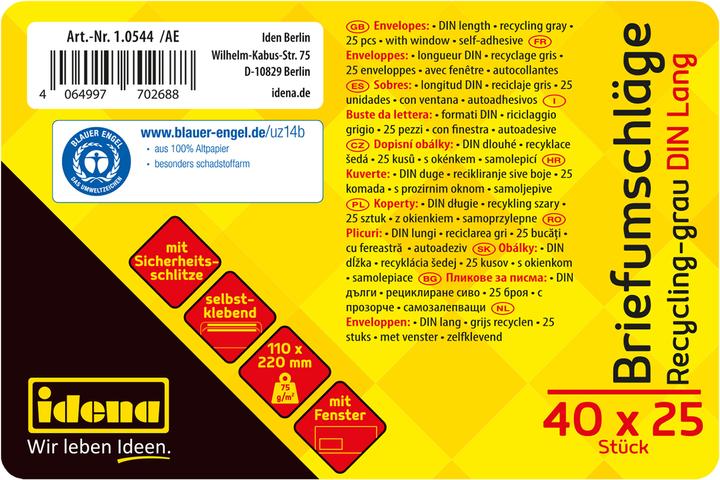 Produktbild Idena BU DIN lang recycl. sk, m.F.,75g/m²,25 Stück (DIN lang (11 x 22 cm), 25 x)