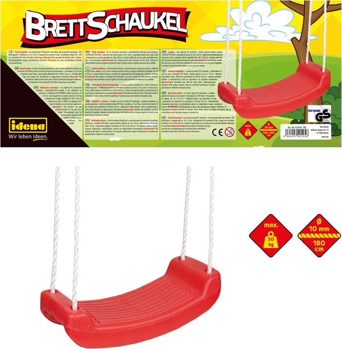 Produktbild Idena Brettschaukel rot 42x18cm TÜV und GS