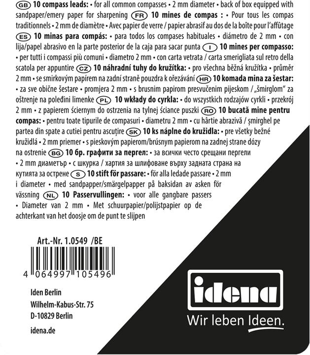 Image du produit Idena Mines de compas 10 pièces en boîte avec papier abrasif