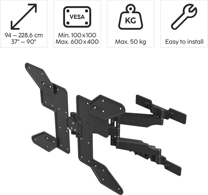 Image du produit Hama Support TV mural, OLED, plat, pivotant, extensible, 229cm (90") à 50kg (Mur, 90", 50 kg)