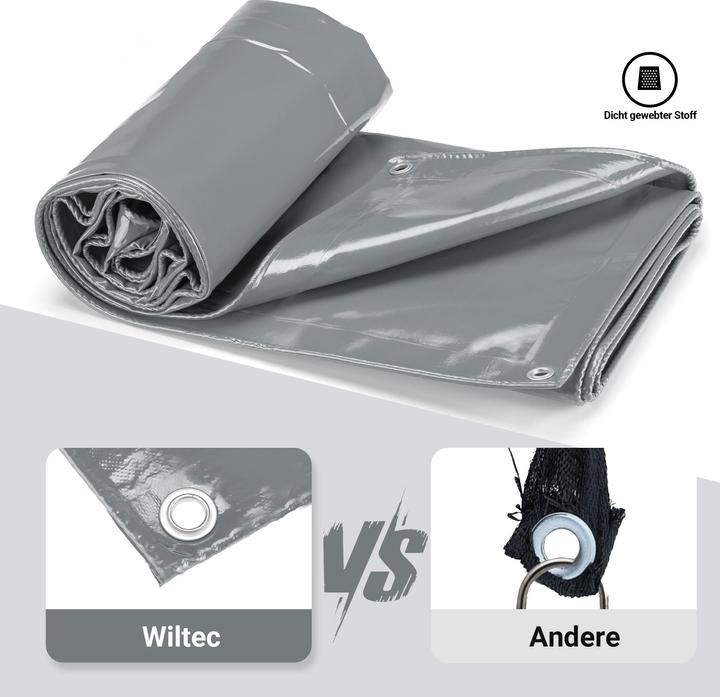 Produktbild Wiltec Abdeckplane wetterfest grau 3x6m Polyester Plane Ösen 650g/m² Gartenplane (3 x 6 m)