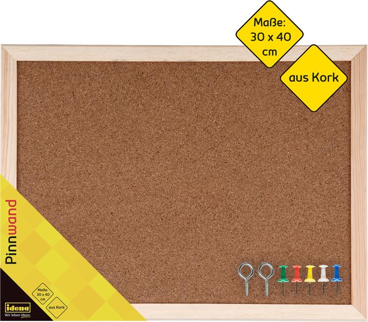 Actual product image Idena Pinboard 40x30cm with accessories (Bulletin board, 30 x 40 cm)