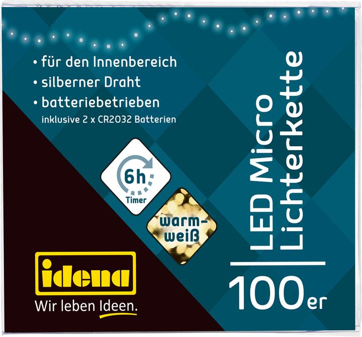 Actual product image Idena Micro light chain 100LED,warmwhite,6h timer (0.09 m)