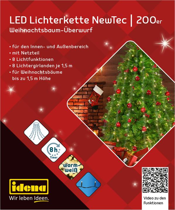 Produktbild Idena Lichterkette NewTec 200 LED ww Überwurf (0.08 m)
