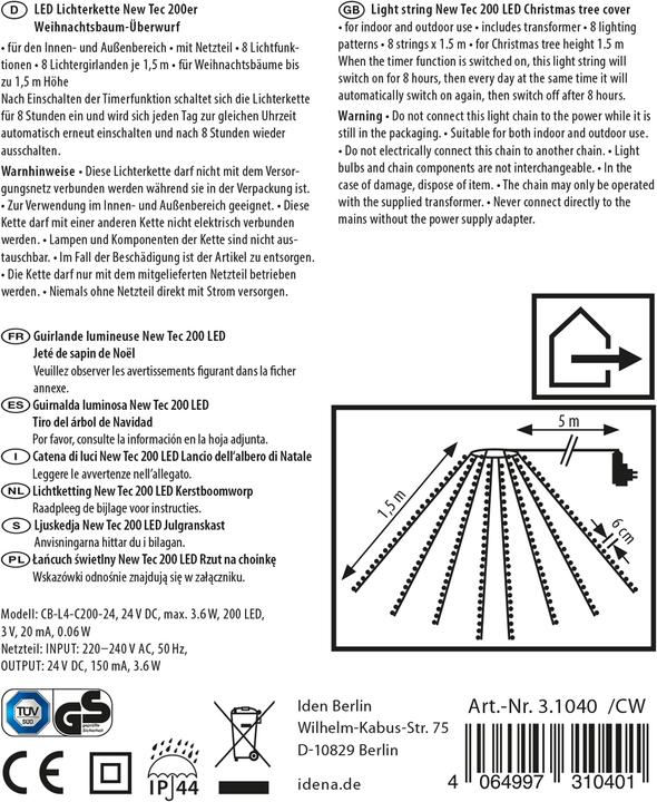 Produktbild Idena Lichterkette NewTec 200 LED ww Überwurf (0.08 m)