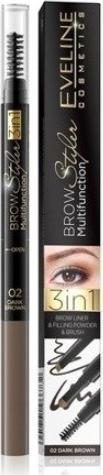 Actual product image Eveline Brow Multifunction 3In1 Brow Liner Filling Powder&Brush 02 Dark Brown