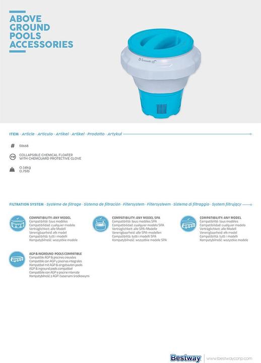 Actual product image Bestway Collapsible Chemical Floater with Glove