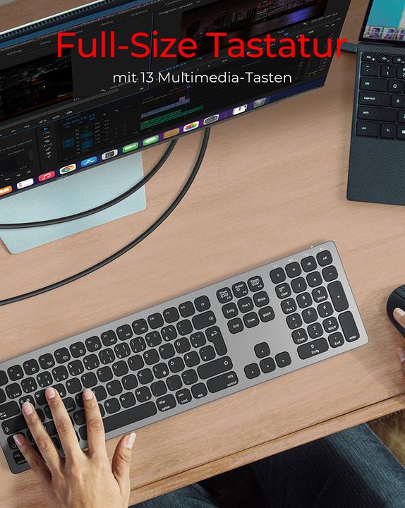 Image du produit KeySonic Clavier Full-Size en aluminium, Bluetooth® & RF, pour Win & macOS (DE, Sans fil)