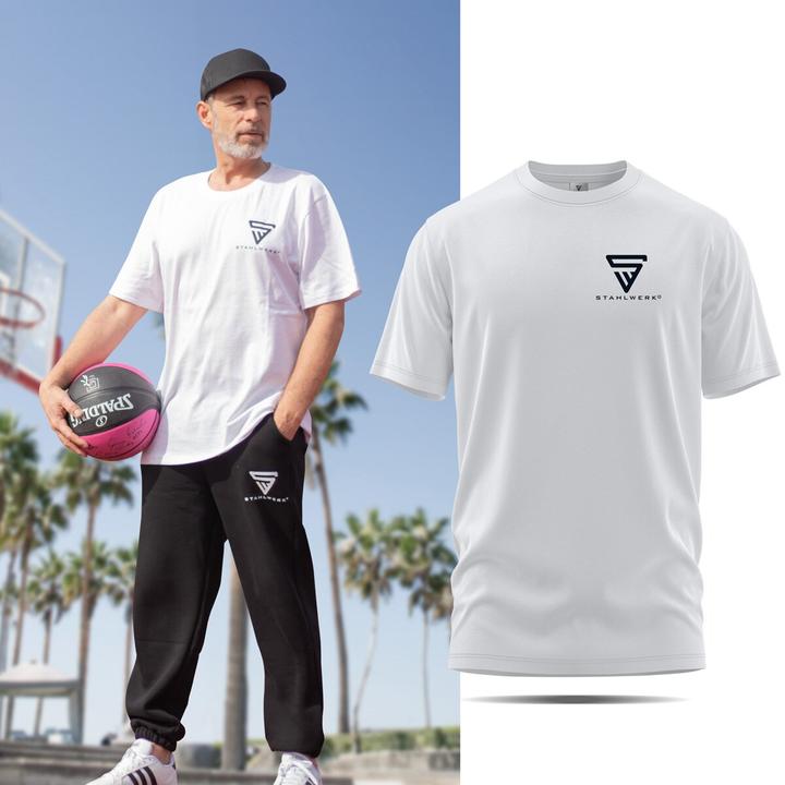 Immagine prodotto Stahlwerk T-shirt bianca taglia XXXL Camicia a maniche corte con stampa del logo in cotone 100%. (3XL)