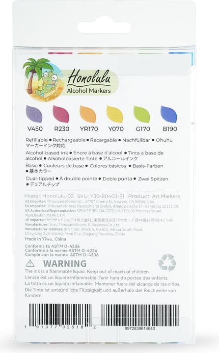 Immagine prodotto Ohuhu Pennarelli artistici Honolulu (6 pezzi) - colori base (Multicolore, 6 x)