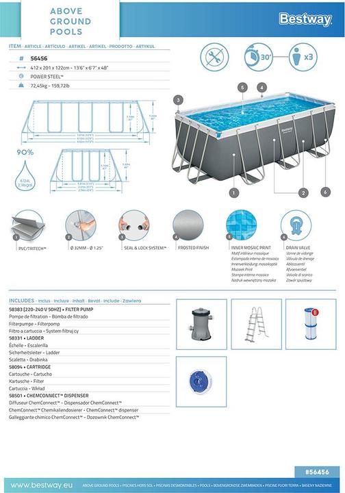 Immagine prodotto Bestway Piscina rettangolare con telaio di alimentazione (412 x 201 x 122 cm)