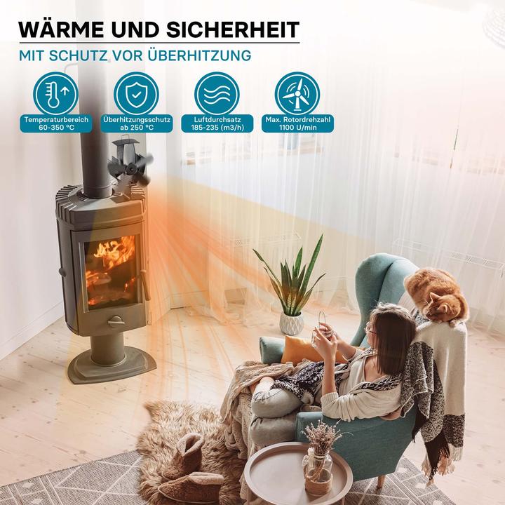 Produktbild Wiltec Kaminofen Ventilator stromlos 60-350°C 5 Blatt Kaminventilator Ofenventilator