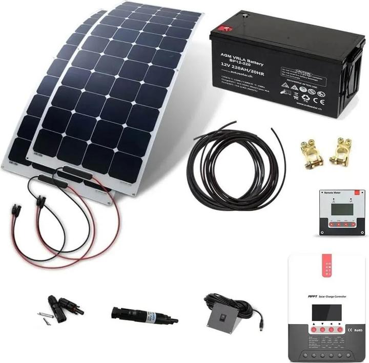 Autosolar Solaranlagen Komplettpaket 330W flexibel mit 220Ah AGM-Batterie (320 W)