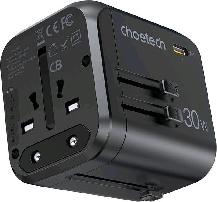 Productafbeelding Choetech Reiswandlader PD5008, 3xUSB-A, 1xUSB-C, GaN, 30W (zwart) (30 W)