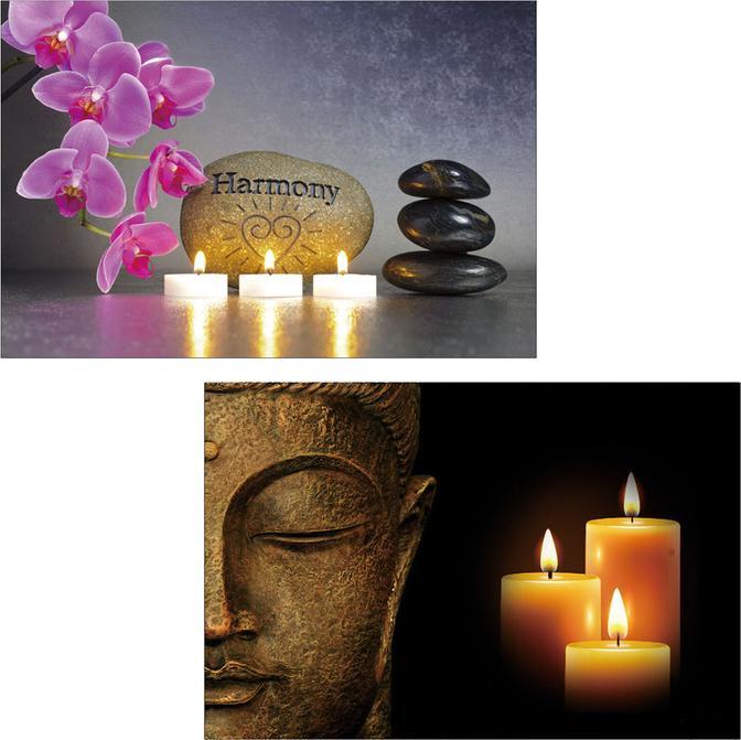 Immagine prodotto Swisshandel24 2x LED quadro illuminato da parete 60x40cm, timer - Buddha + sfarfallio (60 x 40 cm)
