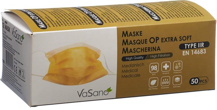 Image du produit VaSano Masque chirurgical extra type IIR allemand/français/italien/anglais jaune (Classe de protection 1, 50 x)