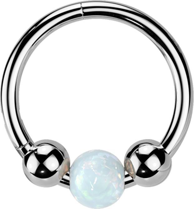 Actual product image Star Piercing Micro Segmentring klappbar silber zwei Kugeln und Kugel Opal weiss (Titanium G23)