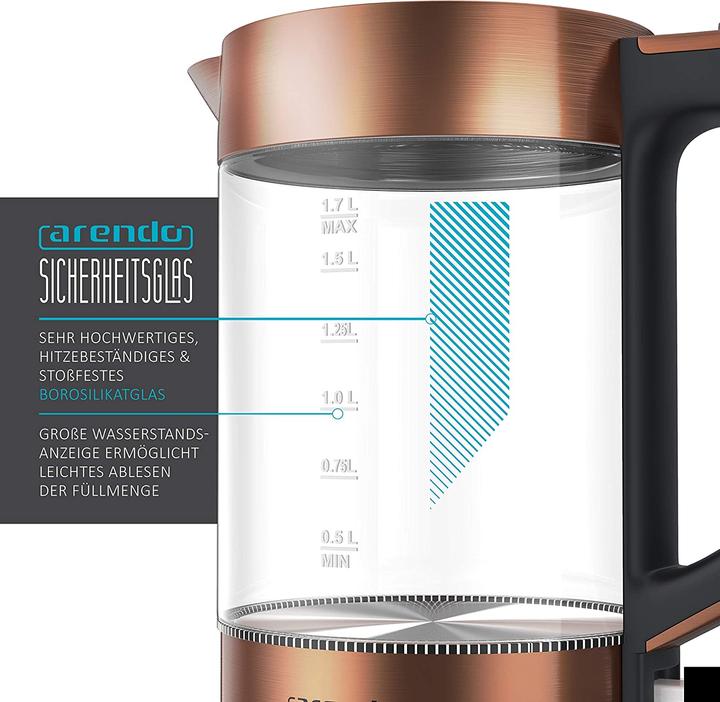 Immagine prodotto Arendo Bollitore in vetro massiccio in acciaio inox, rame (1.70 l)