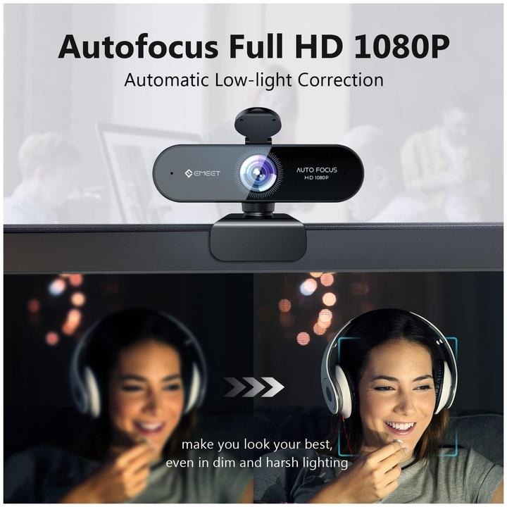 Produktbild EMeet Nova Webcam Full HD 1080P με Autofocus,Κάλυμμα και Διπλά Μικρόφωνα για Βιντεοκλήσεις