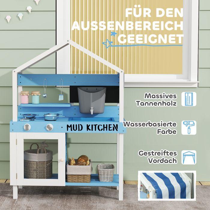 Produktbild Swisshandel24 Matschküche Kinder Outdoor Gartenspielküche mit Herd, Spüle, Zubehör Blau