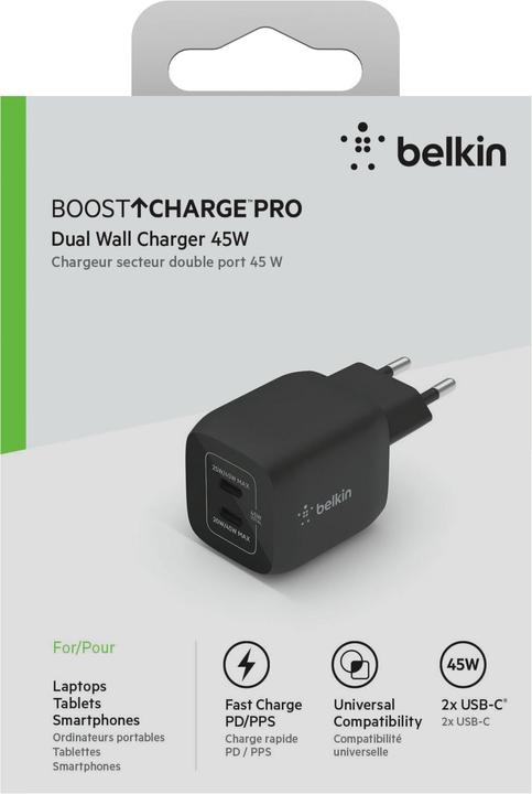 Immagine prodotto Belkin Dual USB-C GaN Ladegerät mit Power Deliver und PPS Technologie (45 W)