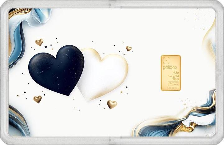 Actual product image Philoro Goldbarren 0,5 g - Geschenkkarte "Ein Geschenk von Herzen" (999.90)
