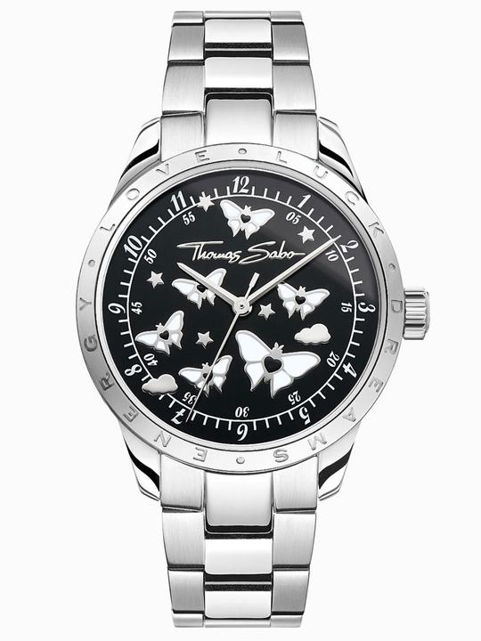 Immagine prodotto Thomas Sabo Damenuhr mit Schmetterlingen silberfarben (Orologio da polso analogico, 34 mm)