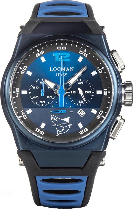 Locman Italy Herrenuhr Mare schwarz/blau PVD Chrono Ref. 0555 (Chronograph, 44 mm)