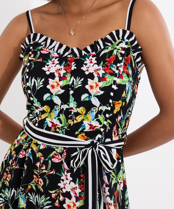Actual product image Joe Browns Tropical Print Tie Waist Contrast Strap Knee-Length Dress