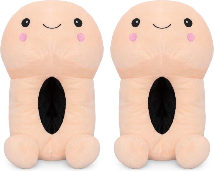 Actual product image Easytoys Penis-shaped Slippers with Smiley Face - Beige (L, XL)