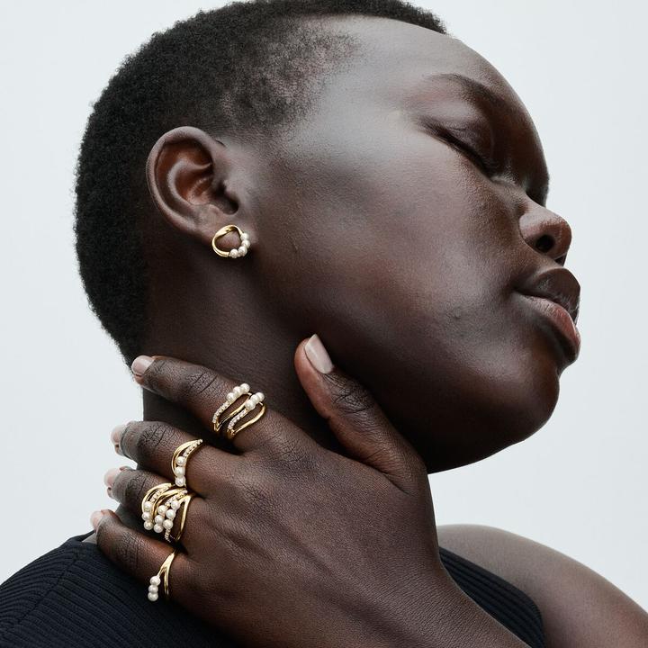 Immagine prodotto Pandora Anello a doppia fascia con perle coltivate d'acqua dolce trattate e forma organica (48)