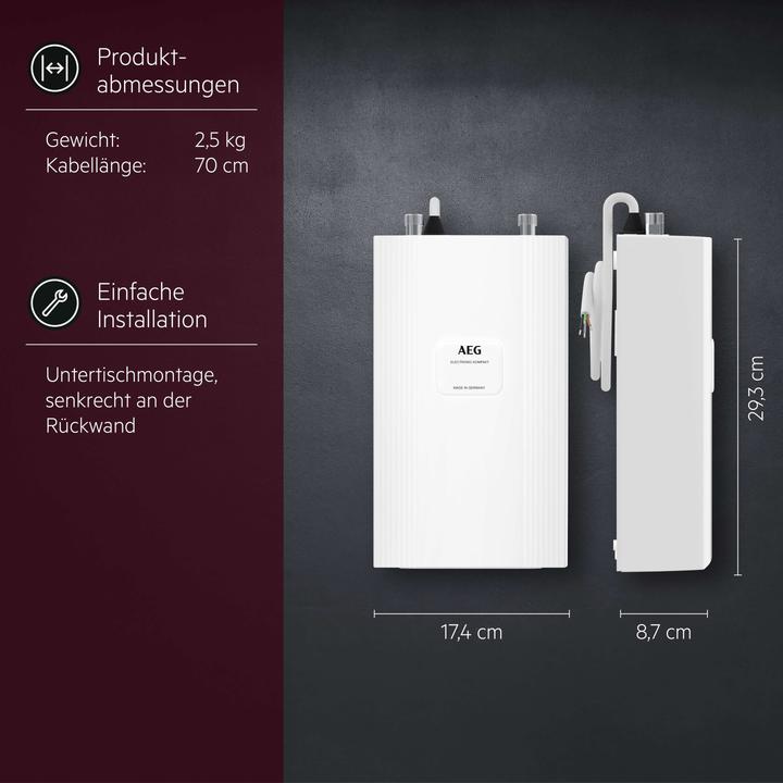 Actual product image AEG Haustechnik DDLE Compact 11/13 kW Compact instantaneous water heater for the kitchen, 400 V, under-sink, VDE