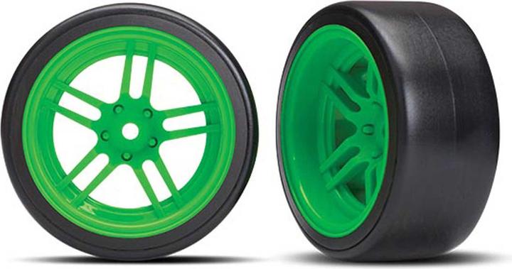 Actual product image Traxxas Reifen auf Felgen verklebt Split-Spoke Felge grün hinten