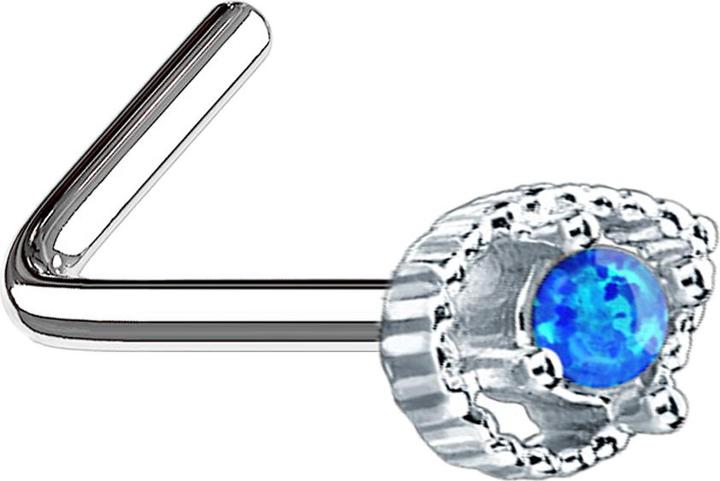 Star Piercing Nasenstecker gewinkelt silber Tropfen mit Opal blau (Chirurgenstahl 316L, Messing)