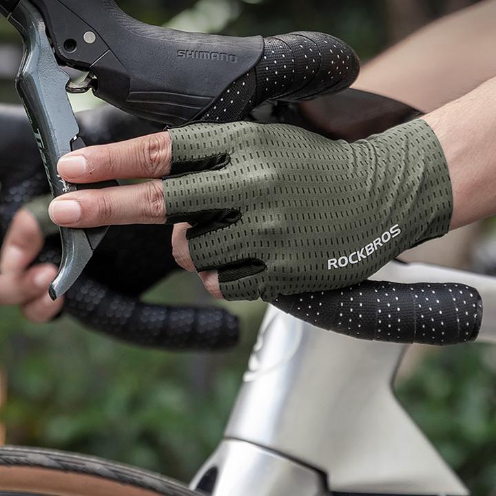 Actual product image Rockbros Breathable Short Finger Cycling Gloves, Size: L - Green (L)