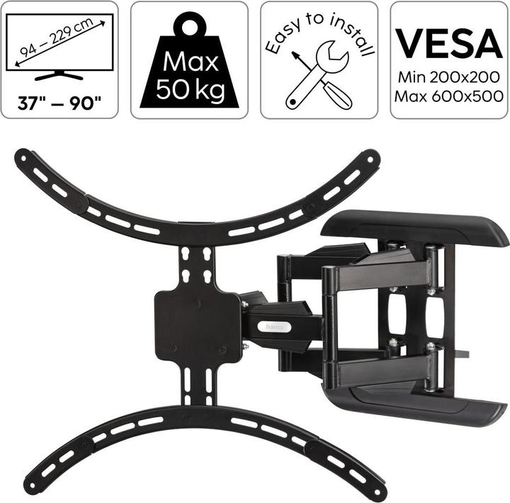 Produktbild Hama TV-Wandhalterung FULLMOTION, 3 Sterne, 229 cm (90"), Schwarz (Wand, 90", 50 kg)
