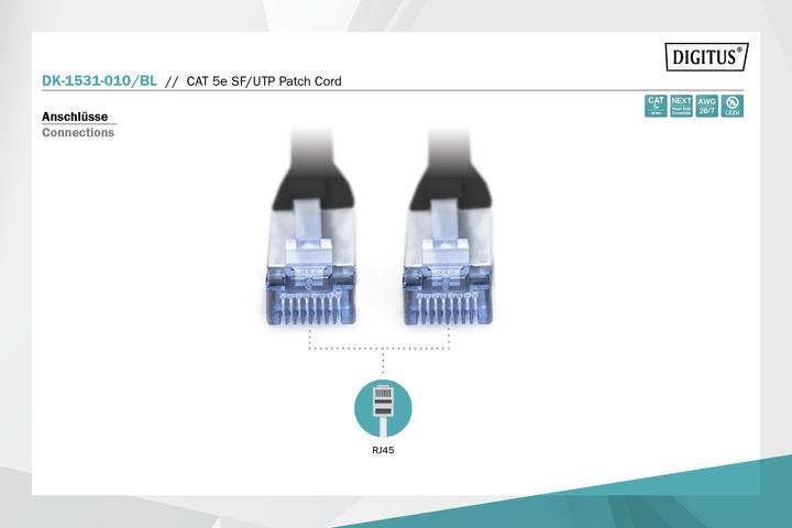 Produktbild Digitus CAT5e SF-UTP Patchk.,1m, SW (SF/UTP, CAT5e, 1 m)