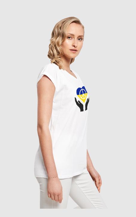 Actual product image Merchcode Ladies Peace - Hand Peace Heart Extended Shoulder T-Shirt - 161423 (S)